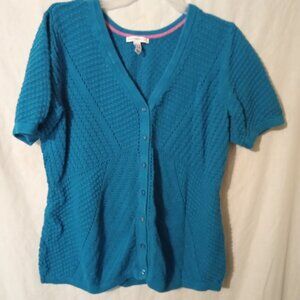 (M) Isaac Mizrahi Live Short Sleeve Sweater Blouse 1x Blue